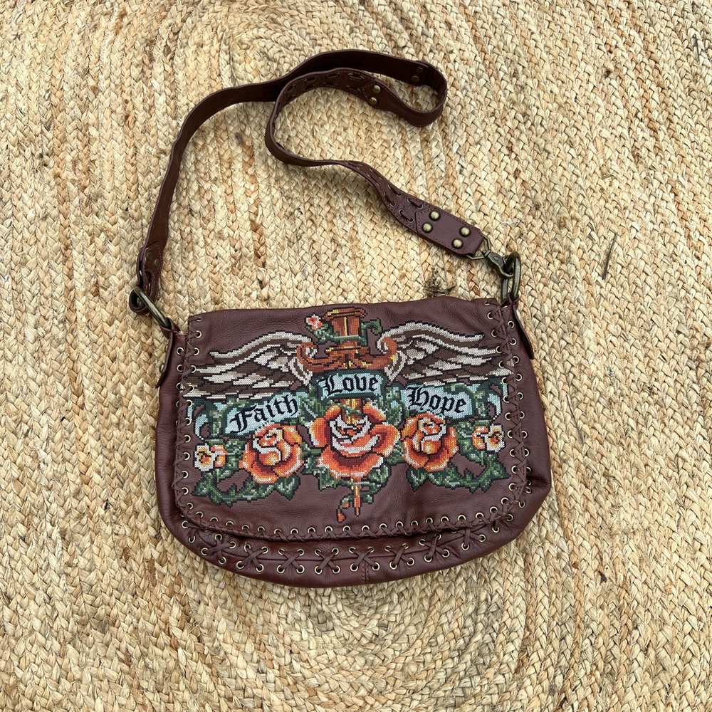 Brown Embroidered Isabella Fiore Shoulder Bag